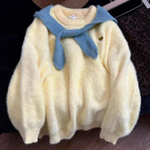 Voguable Yellow Sweet Knit Sweater Women Long Sleeve Hooded Lazy Wind Korean Pullovers Preppy Chic Soft Cute O Neck Autumn Winter Jumpers voguable