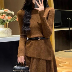 Women's Crochet Dresses New In High Quality Luxury Autumn and Winter Female Knit Dress Loose On Sales Long Sleeve Korean Fashion voguable