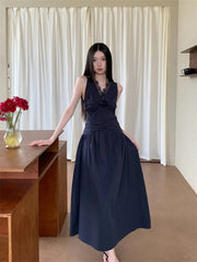 Lace Pathwork Sleeveless Long Modest Dress Summer 2025 Party Evening Dress 2025 V Neck Tunics A Line Midi Dress Clothes voguable