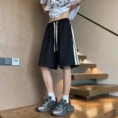 Casual Shorts men Elastic Waistband Loose Fit Drawstring Comfortable Summer Beach Outdoor Side Stripe Design Gym Streetwear voguable