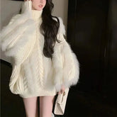 Forest System Autumn Winter Women Sweater Fashion Lazy Wind Turtleneck Solid Fried Dough Twist Long Sleeve Pullover Knit Tops voguable