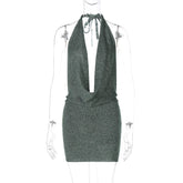 Mozision Halter Deep V Neck Sexy Mini Dress For Women Robe Fashion Sleeveless Backless Bodycon Club Dress Elegant Vestido voguable