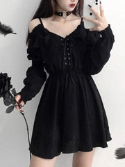 Harajuku Gothic Women Dress Y2K Summer Sexy Off Shoulder Black Bandage Mini Dress Fashion Elegant Party Night Vestidos New voguable