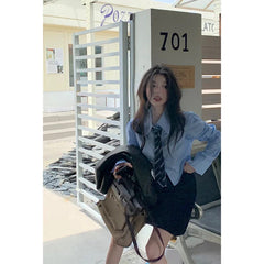 Streetwear Tie Shirts Women Preppy Jk White Long Sleeve Crop Tops Student Korean College Slim Blouses Spring Autumn New voguable