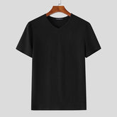 2025 Men's T Shirt Solid V Neck Short Sleeve Summer Streetwear Casual Male Tee Tops Korean Style Fashion Men Clothing voguable