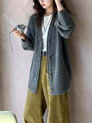 Slouchy Knit Cardigan Sweater for Women Comfy Cable-knit Button Up Sweater Jacket Female Autumn Winter Vintage Outfit voguable