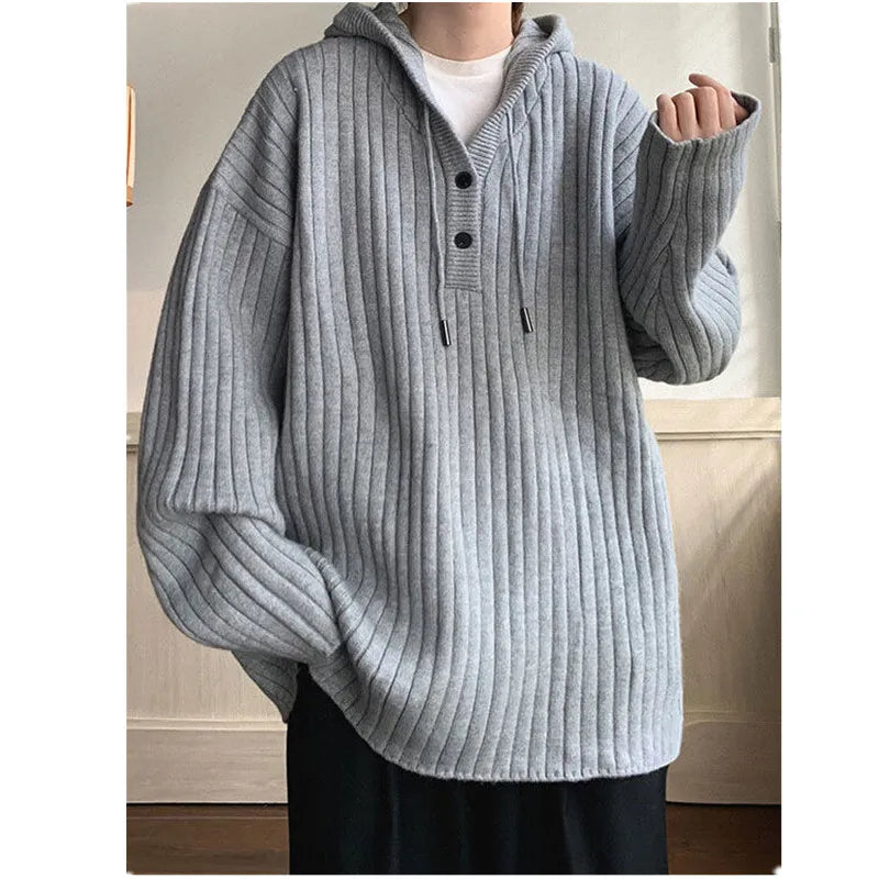 Voguable High-end Feel American Vintage Sweater Men's Lazy Hooded Sweater Couple Button Oversize Knit Men Clothing Coat S-3XL voguable