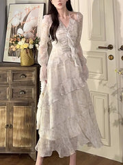 Voguable Y2K Ruffles Irregular Short Dress Women Summer New Tie Dye Flare Sleeves Spring Elegant Party Dress Prom Robe Halter Vestidos voguable