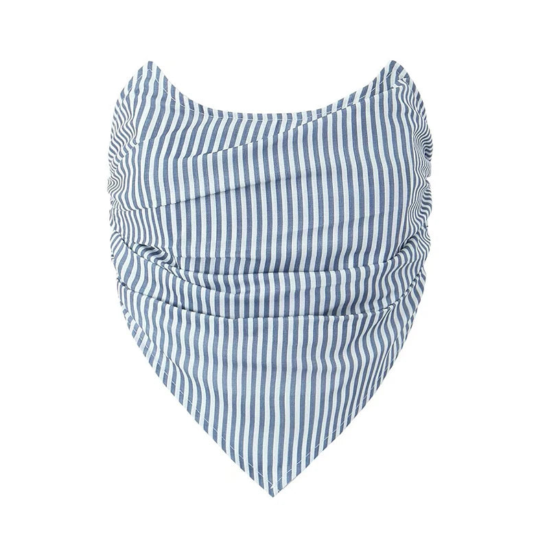 Voguable American Retro Striped Strapless Tops Sexy Women Back Zipper Pleats Holiday Summer Crop Top voguable