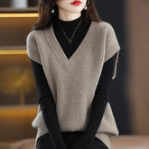 Knitted Jacket Sweater Women's Vest Sleeveless Coat Wool Blended V-Neck Pullover Spring Autumn Fashion Women's Top voguable