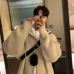 Voguable  Winter Sweater Cardigan Men Warm Oversized Knitted Hooded Sweater Coat Men Korean Loose Cardigan Sweater Mens Jumper Clothes voguable