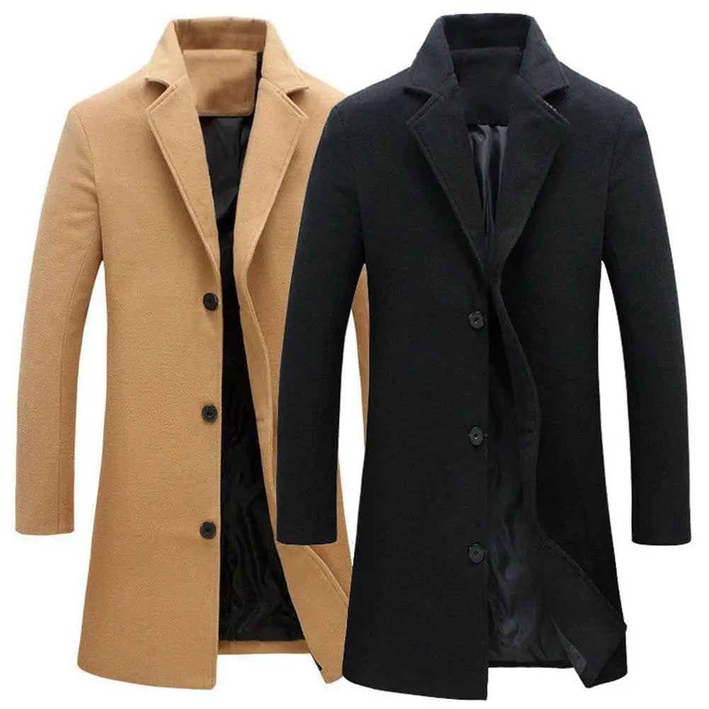 Autumn Winter Fashion Men's Woolen Coats Solid Color Single Breasted Lapel Long Coat Jacket Casual Overcoat Plus Size 5 Colors voguable