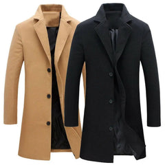 Autumn Winter Fashion Men's Woolen Coats Solid Color Single Breasted Lapel Long Coat Jacket Casual Overcoat Plus Size 5 Colors voguable