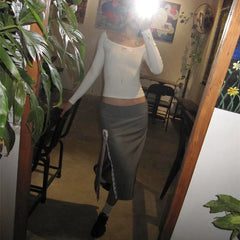 TARUXY Side Slits Lace Maxi Skirt For Women Kawaii Bow Bandage High Waist Skirts Women's Street Autumn Fashion Sexy Skirt Woman voguable