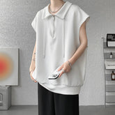 Men Sleeveless T Shirt Half Zip Collar Solid Color Streetwear Fashion Top Unique Design Trendy Summer Casual Wear New Arrival voguable