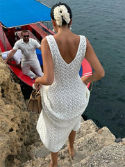 Tossy Knit Hollow Out Fashion Maxi Dress Women's See-Through Beach Holiday Loose Elegant Patchwork Party Dress Female Long Dress voguable