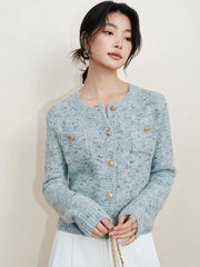 Elegant Women Sweet Cardigan Sweaters Vintage Long Sleeve French Knitted Jacket Fall O Neck Female Single Breasted Retro Tops voguable