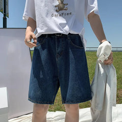 Voguable Summer Denim Shorts Men Fashion Retro Blue Denim Shorts Men Streetwear Korean Loose Straight Jeans Shorts Men Five Part Pants voguable