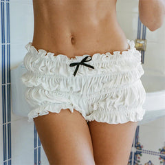 Ruffle Shorts Coquette Clothing Women 3D Bow Lettuce Trim Elastic Waist Tiered Bloomers Bottoms y2k Clothes Streetwear voguable