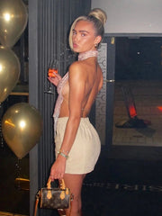 Elegant Leopard Print Backless Camisole Women Y2K Sexy Shirring Ruched Halter Sleeveless Party Summer Trend Slim Vest voguable