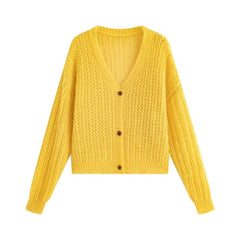 Open Knit Cardigan for Women Long Sleeve V-neck Button Up Sweater Jacket Autumn Winter Ladies Slouchy Casual Outfit voguable