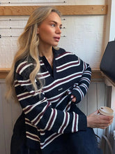 Voguable Striped Contrast Color Knitted Sweaters For Women Polo Collar Loose Casual Basic Autumn Female Jumper Office Street Tops voguable