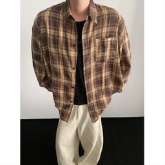 Black Long Sleeved Shirt Men Retro Plaid Shirt Men Japanese Streetwear Loose Casual Shirt Mens Fashion Shirts Plus Size 5XL voguable