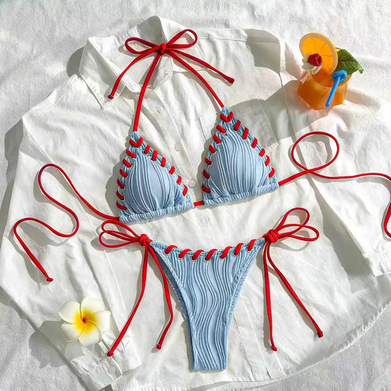Voguable Triangle String Bikinis Women Swimwear Female Sexy Swimsuit Solid Bathers Bathing Swimming Swim Suit Beachwear voguable