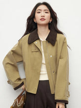 Vintage Casual Khaki Jacket Women Long Sleeve Patchwork High Quality Coat Korean All Match Women Fall Winter Embroidery Top voguable