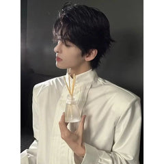 Spring New Niche Shirt Deconstructed Stand Collar Long-sleeved Shirt Men's Mature Elegant Youth Design Feel Loose Casual Blouse voguable