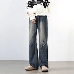 Straight Washed Jeans mens Crinkle Design Denim Pants Wholesale Trendy Fashion Casual Trousers Men Women Streetwear Style voguable