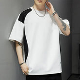 Voguable Contrasted Color Splicing Short-sleeved T-shirt Men's Summer Two-piece Casual Loose Round Neck Pullover voguable