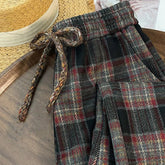 Voguable Plaid Wide Leg Pants Women Autumn Winter Thick Preppy Casual Straight Trouser Female Sweet Lace Up High Waist Loose Warm Pants voguable
