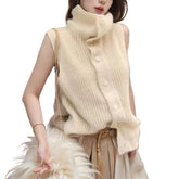 Button Up Sweater Vest for Women Soft Comfy High Neck Sleeveless Knit Vest Slouchy Knitwear Female Autumn Winter Casual Outfit voguable