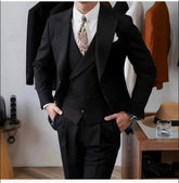 Voguable Luxury Black Men's Suits 3 Pcs Fashion Groomsmen Suit Slim Fit Bespoke Formal Office Event Men's Suit Jacket+Vest+Pants voguable
