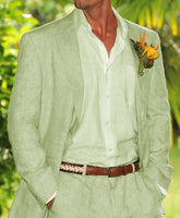 Voguable New Four Seasons Linen Men's Suits 2 Pieces Coat Set Groom Elegant Tuxedos Male Fashion Costume Homme Wedding Costume Homme voguable