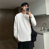 Warm Henry Collar Long Sleeve T shirt For Men Spring Autumn Casual Mens T-shirts Unisex Tee Tops Classic Clothes Men's T-Shirts voguable