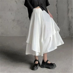 MEXZT Gothic Asymmetrical Cargo Skirts Women Streetwear Punk Irregular High Waist A Line Pleated Skirt Korean Hip Hop Midi Skirt voguable