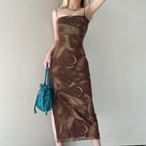 Voguable Brown Fairy Mini Dress 90s Vintage Spaghetti Strap Ruffles Short Dress Lace Boho Party Holiday Sundress Women Y2K Streetwear voguable