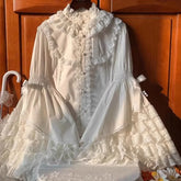 Yi Lin Hua Brand Discounted Vintage White Lace Flare Sleeve Shirt Women's Niche Unique Top Beautiful Clothing voguable