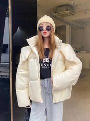 Winter Jackets for Women Coat Hooded Cropped Jackets Fashion Down Cotton Outerwear Warm Thick Loose Yellow Pink Puffer Jacket voguable