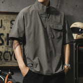 Voguable American Retro Men's Short Sleeve Shirt Design Sensation Ice Silk Workwear Shirt Trendy Brand Cool Handsome voguable