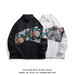 Long Sleeved Shirt Men Fashion Retro Flower Shirt Mens Japanese Streetwear Hip-hop Loose Embroidered Shirt Men Large Size 5XL voguable