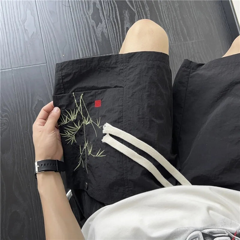 Summer Men Outdoor Casual Athletic Shorts Chinese Embroidery Design Quick Dry Breathable Lightweight Comfort Sports Short Pants voguable