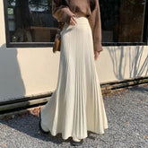 Voguable Winter Elastic High Waist Skirts Vertical Stripes Lazy Wind Elastic Force Harajuku Fashion Hundred Folds Knitting Midi Skirt voguable