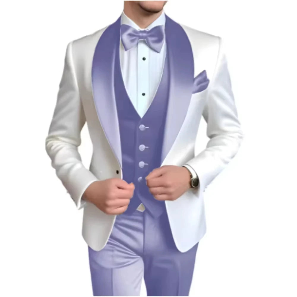 Voguable Solid Color Men's Tuxedo 3-Piece Set Blazer Vest Pant for Groom Party Slim Fit Fashion Business Wedding Suit voguable