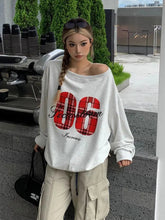Y2k Sport Casual Oversize T shirt Women Long sleeve Off shoulder Top Back School Vintage Basic Tees Autumn Winter New voguable