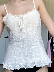 Women Lace White Corset Tank Tops Spaghetti Strap Sleeveless Camisole Tops Y2K Aesthetic Casual Summer Vest Shirts Female voguable