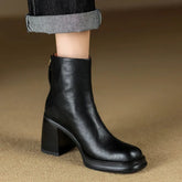 New Basic Leisure Casual Women Short Boots Genuine Leather High Quality Thick High Heels Autumn Winter Shoes Woman Outdoor voguable