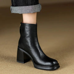 New Basic Leisure Casual Women Short Boots Genuine Leather High Quality Thick High Heels Autumn Winter Shoes Woman Outdoor voguable